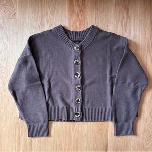 Quince Brown Cropped Button-Front Cardigan